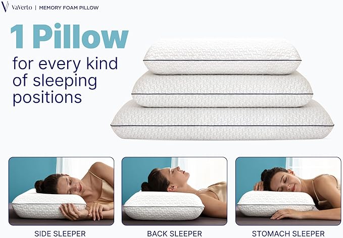 Vaverto Queen Memory Foam Pillow 2-Pack – Cooling Gel-Infused Orthopedic Bed - Image 5