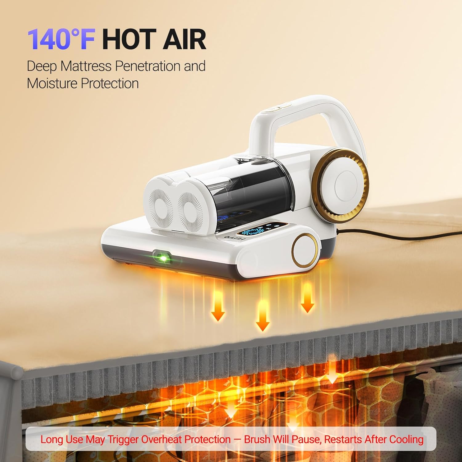 FEPPO Mattress Vacuum Cleaner, 16Kpa Bed Vacuum Cleaner with 253.7nm UV-C Light, 140°F Heat, HEPA Filter & Ultrasonic, Versatile Handheld Vacuums for Bed, Sofa, Couch, Crib(Corded, 500W)