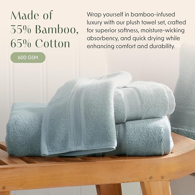 Springtree Home Luxury Bamboo Rayon Bath Towel Set 6 Piece Set | 35% Bamboo - Image 3