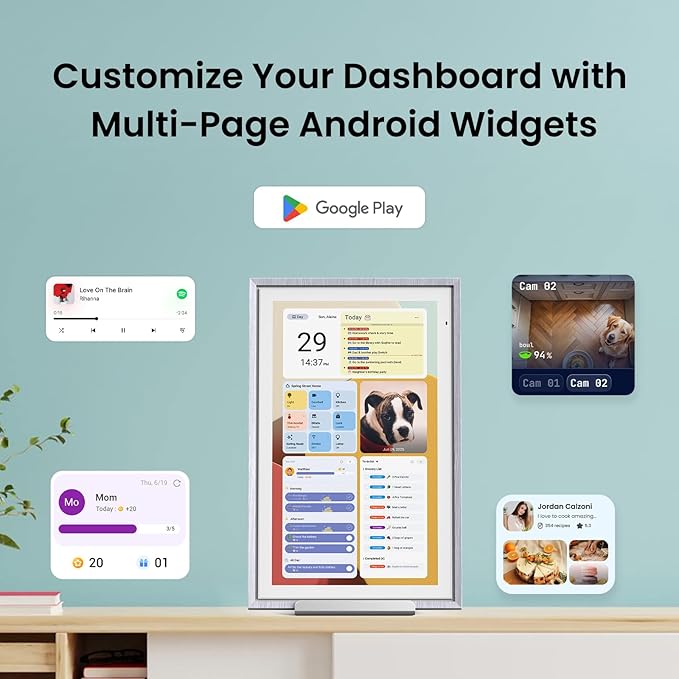 ApoloSign 15.6-inch Digital Calendar: Dual Mode Calendars with Google Play & Multi-calendar Sync, Electronic Planner & Chore Chart, Smart Touchscreen, Interactive Display for Family Schedules (Gray Wood, 15.6")