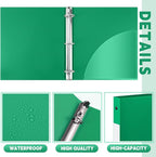 Henoyso 48 Pcs 3 Ring Binder 0.5 Inch Round Fits Letter Size 8.5'' x 11'' Paper Plastic Flexible Binder Bulk Holds 140 Sheets with 1 Pockets Versatile Organizer for Home Office School (Green)