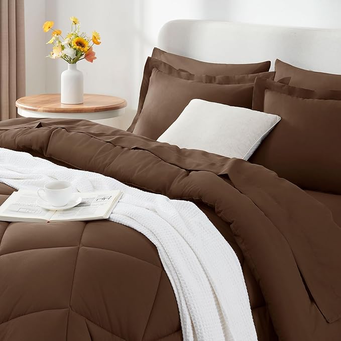 CozyLux Queen Comforter Set Brown - Image 9