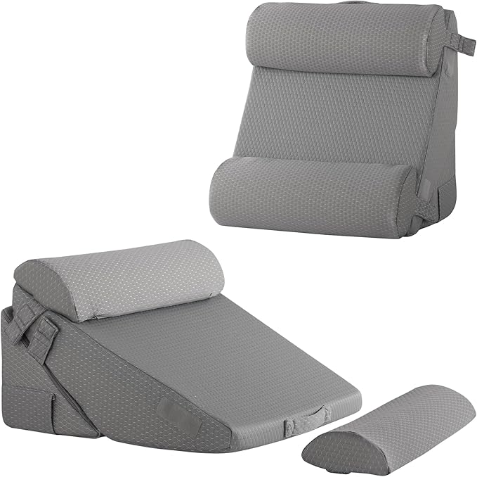 Bedluxe Adjustable 4pcs Bed Wedge Pillow Set, Memory Foam Wedge Pillows Post by Bedluxe