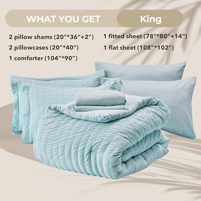 HYMOKEGE Lake Blue King Size Comforter Set Seersucker 7 Pieces, All Season - Image 5