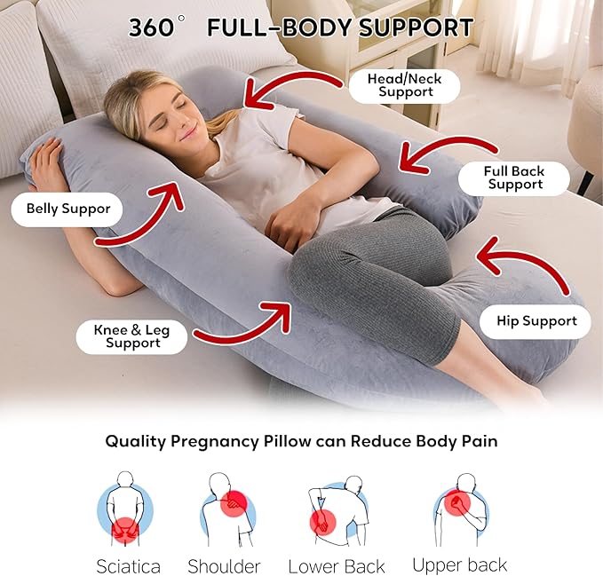 U-Shaped Pregnancy Pillow for Sleeping, Full Body Support for Back, HIPS & Belly - Image 3