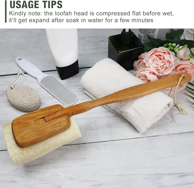 2 Pack Natural Exfoliating Loofah Luffa Loofa Bath Brush On a Stick, Shower - Image 5