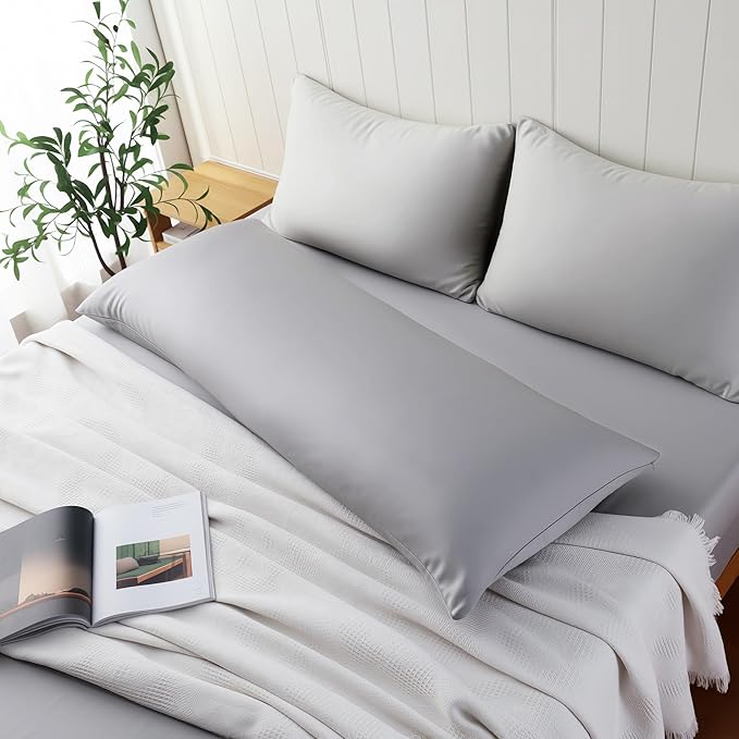 1 Pack Body Size Bamboo Viscose Zippered Pillow Case, 400 Thread Count Cooling - Image 2