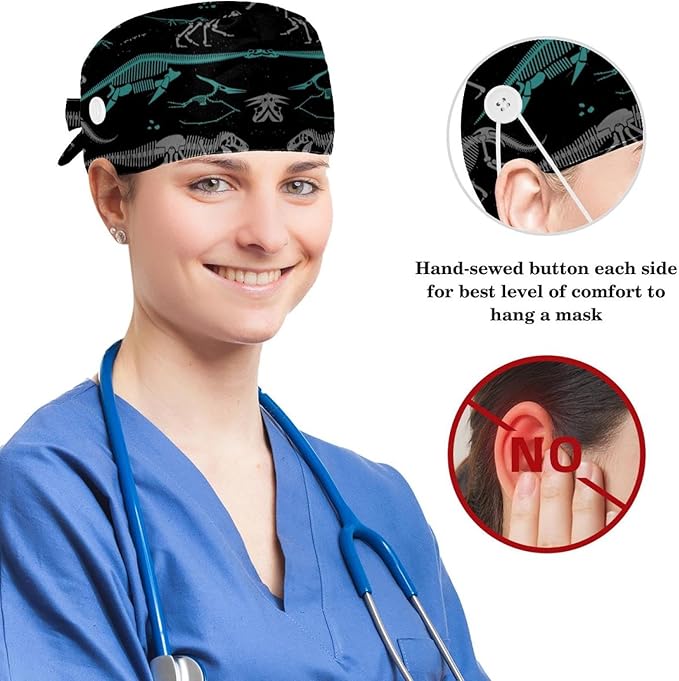 Scrub Cap with Hair Scrunchy, Ponytail Holder Surgical Cap - Image 3