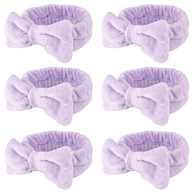 WHAVEL 6 Pack Purple Spa Microfiber Bow Headbands by Whavel