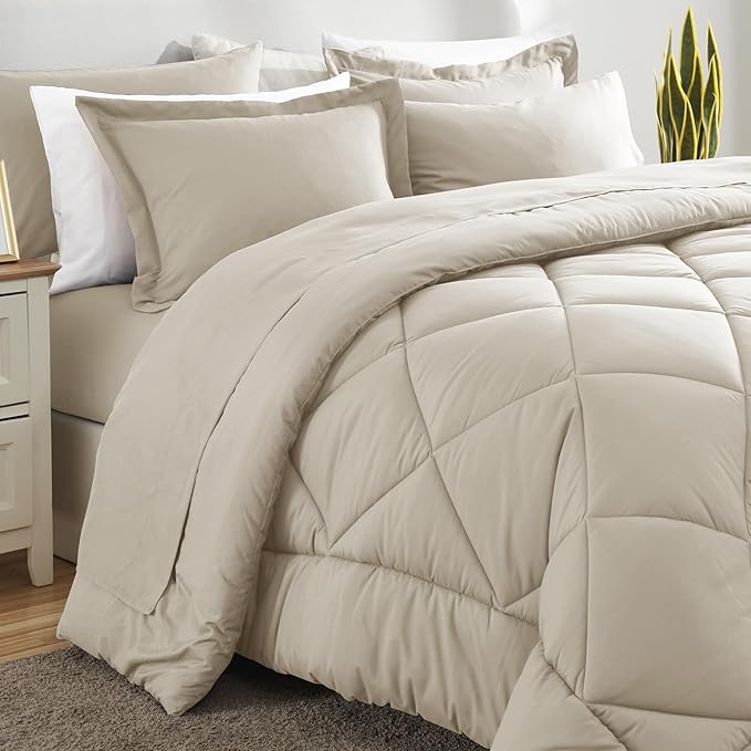 CozyLux Full Size Comforter Sets Oatmeal - Image 8