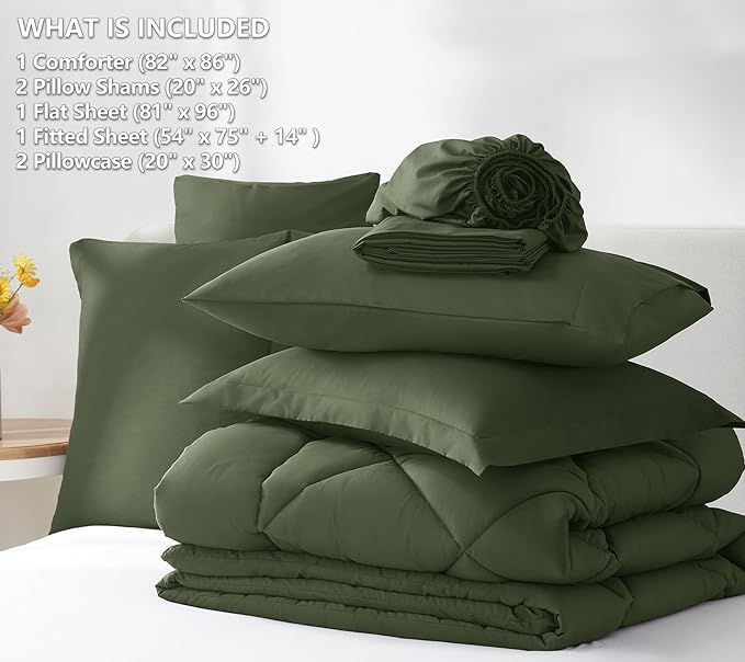 CozyLux Full Size Comforter Sets Olive Green - Image 9