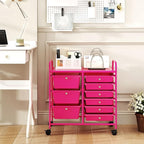 GOFLAME 9-Drawer Rolling Storage Cart, Mobile Utility Cart with Removable Drawers & Metal Frame, Art Craft Organizer Cart with Lockable Wheels, Storage Drawer Cart for Home Office School, Hot Pink