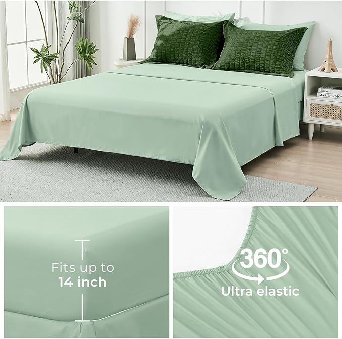 HYMOKEGE Dark Green/Sage Green Twin XL Comforter Set Seersucker 5 Pieces - Image 7