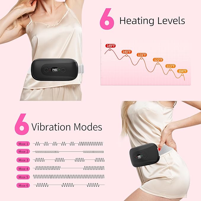 Portable Heating Pad Period Cramps: 2 Timer 6 Heat Levels 6 Vibration Modes - Image 2