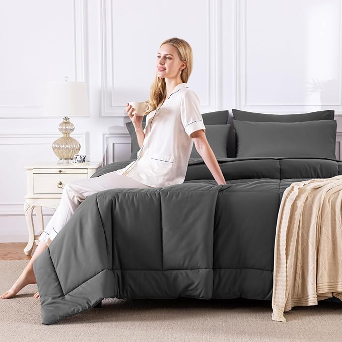 CozyLux Twin XL Comforter Set Dark Grey, 5 Pieces Twin Extra Long Bed in a Bag - Image 6