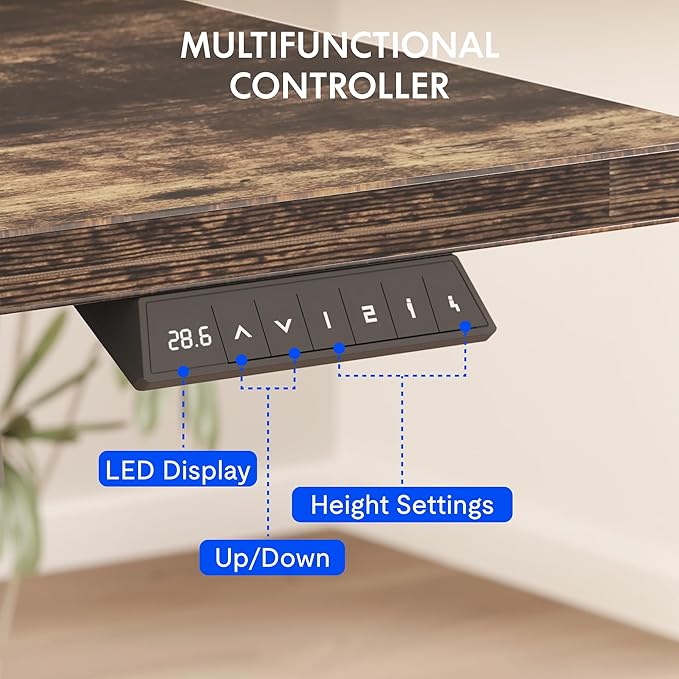 FLEXISPOT EN2 Whole-Piece Standing Desk with Clamp Power Strip, 48 x 30 Electric Stand Up Height Adjustable Desk with Cable Management (Black Frame + 48" Rustic Brown Desktop, 2 Packages)