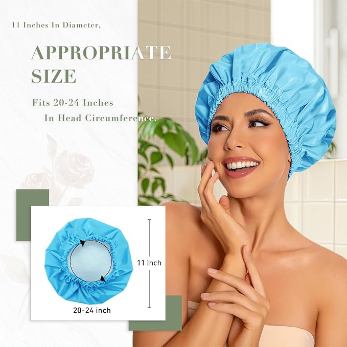 Reusable Shower Cap for Women, Large Waterproof Shower Bonnet - Image 3