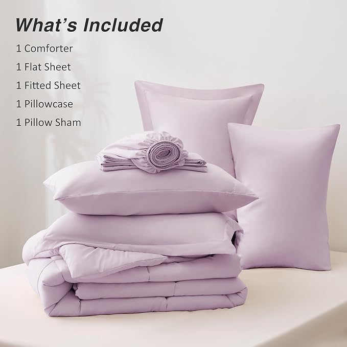 Love's cabin Twin Comforter Set Light Purple, 5 Pieces Twin Bed in a Bag - Image 8