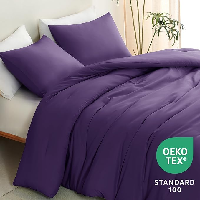CozyLux Queen Comforter Set Purple, 3 Pieces Solid Comforters Queen Size - Image 4