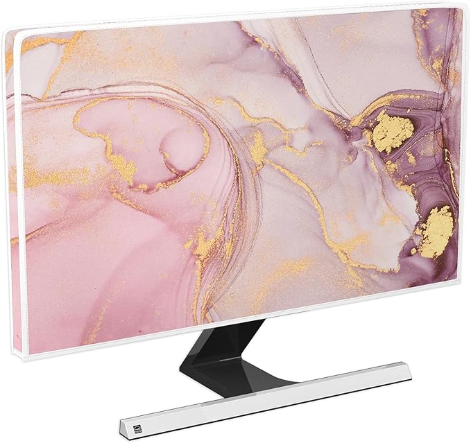 Baocicco Pink Gold Marble Computer Monitor Dust Cover 22, 23, 24, 25 Inch Decorative Modern Laptop Computer Cover for Home Office Decorative Texture Dust Proof Monitor Covers for Computer Screen