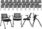 30 Pack Stackable Conference Room Chairs with Wheels and Paddle, Ergonomic Mesh Back and Arms for Meeting, Conference, Reception, Training Room & Home Office Desk Folding Chairs