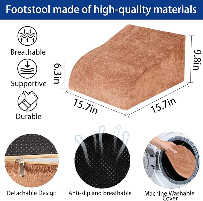 Opuvidity Foot Rest for Under Desk at Work, Ergonomic Under Desk Footrest with Washable Cover for Office, Home & Gaming Leg Elevation Pillow Brown