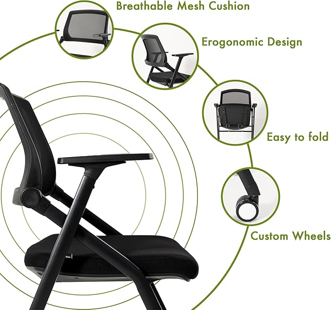 VACYOVKE Folding Conference Room Chairs Set of 2 Black Guest Reception Chair for Office, Waiting Room, Meeting, Lobby, Church