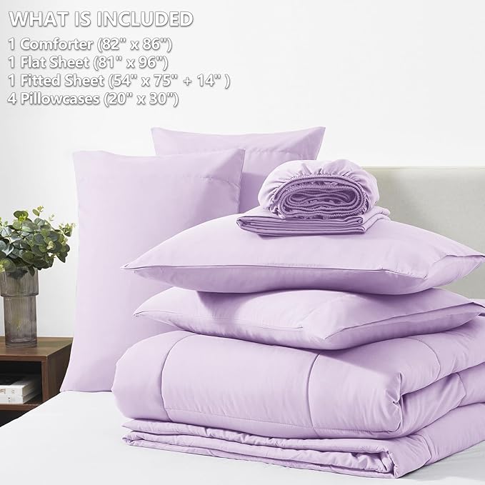 CozyLux Full Size Comforter Sets Lavender, 7 Pieces Bed in a Bag, Light Purple - Image 6