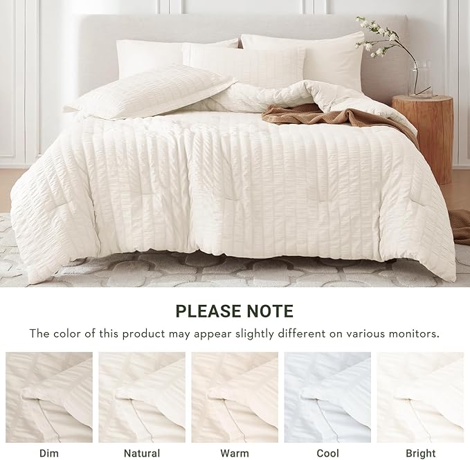 MUXHOMO 7 Pieces King Comforter Set, Seersucker Bed in a Bag King Size - Image 5
