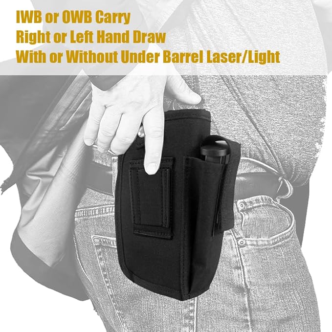 Concealed Carry Gun Holster with Mag Pouch Fits Handgun with Laser Light Mounted IWB OWB Ambidextrous Use by Convertible Clip