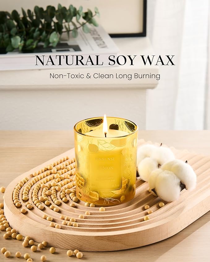 M&SENSE Lemon Vegan Soy Candles, Non Toxic 8.1oz 42-Hour Long Burning, Winter - Image 3