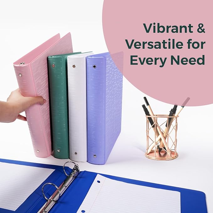 POPRUN 3 Ring Binder 1.5 Inch, PVC-Free, Holds 325 Sheets of 8.5 x 11 Paper, Extra Durable Organizer with 2 Pockets for School & Office, Heavy-Duty, 2 Pack, White