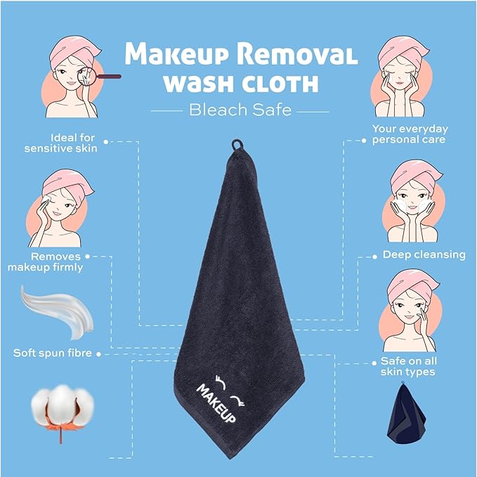 White Classic Bleach Safe Black Makeup Washcloths - Image 6