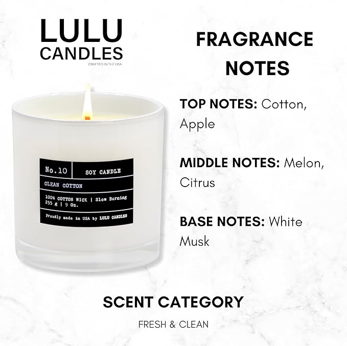 Lulu Candles | Clean Cotton Scented Candle | Luxury Scented Soy Jar Candle | - Image 2