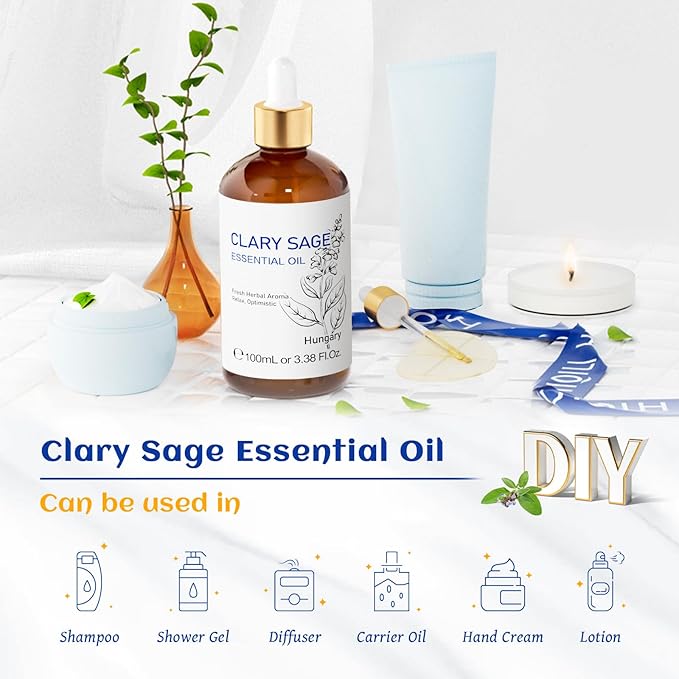 HIQILI Clary Sage Oil Essential, Herbal Sooth Aroma in Diffuse, Meditation - Image 5