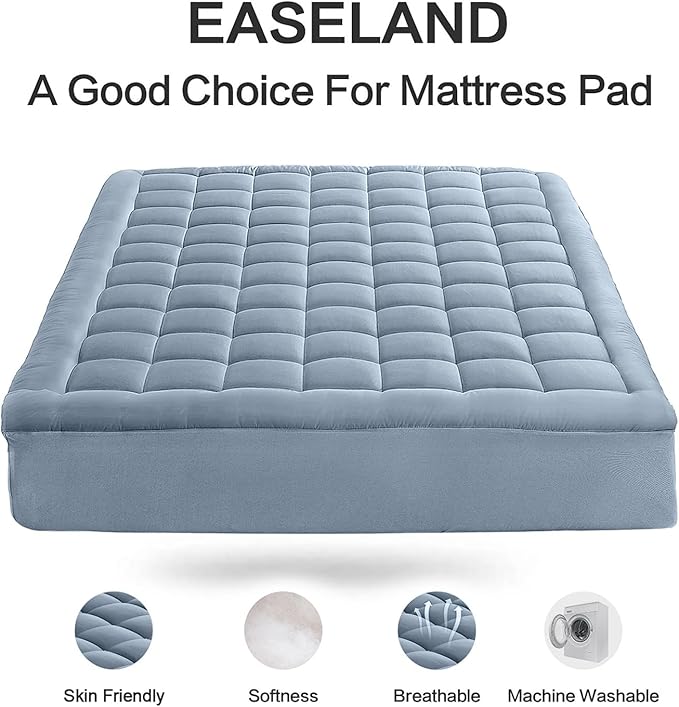 EASELAND King Size Mattress Pad Pillow Top Mattress Cover Quilted Fitted - Image 2