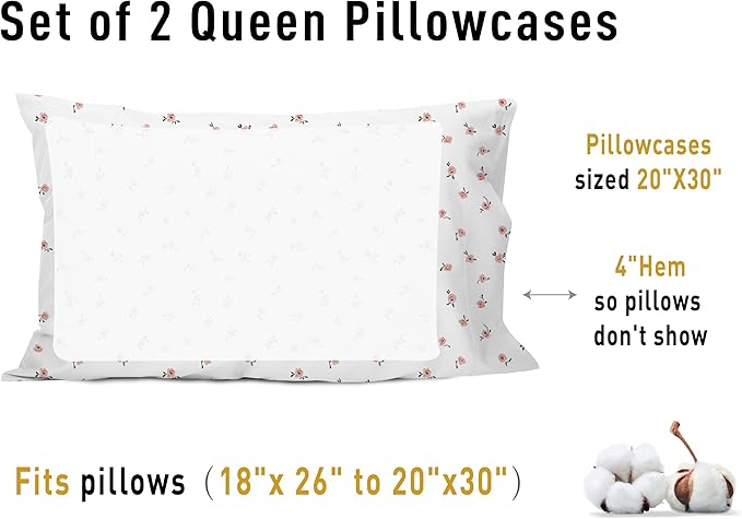 sunflower Queen Pillowcases Set of 2, 100% Cotton Queen Size Pillow Cases 2 - Image 8
