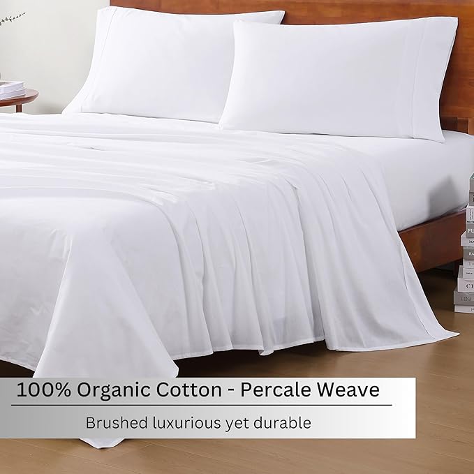 LANE LINEN 100% Organic Cotton White Twin XL Sheets Set, 3-Piece Pure Organic - Image 3