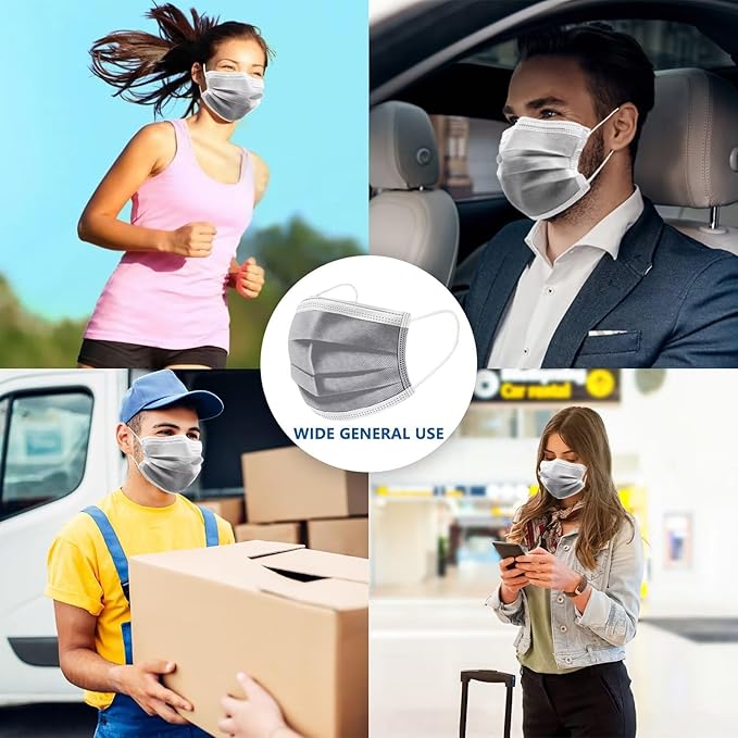 100PCS Masks Grey Disposable Face Mask 3 Ply Breatherable Face Masks - Image 5