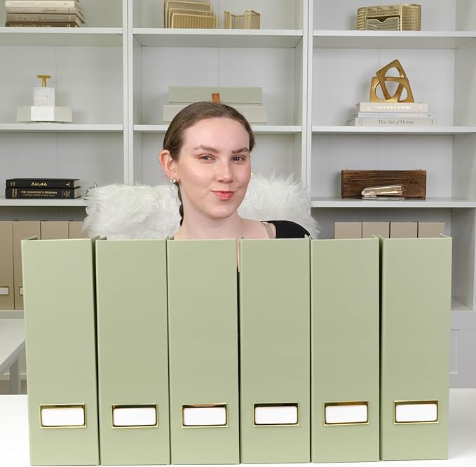 BLU MONACO | Set of 6 Foldable Magazine File Holders in Earth Green | Heavy-Duty Vertical File Organizers with Label Holders | Desk Organizer Set for Paperwork, Documents & Office Storage