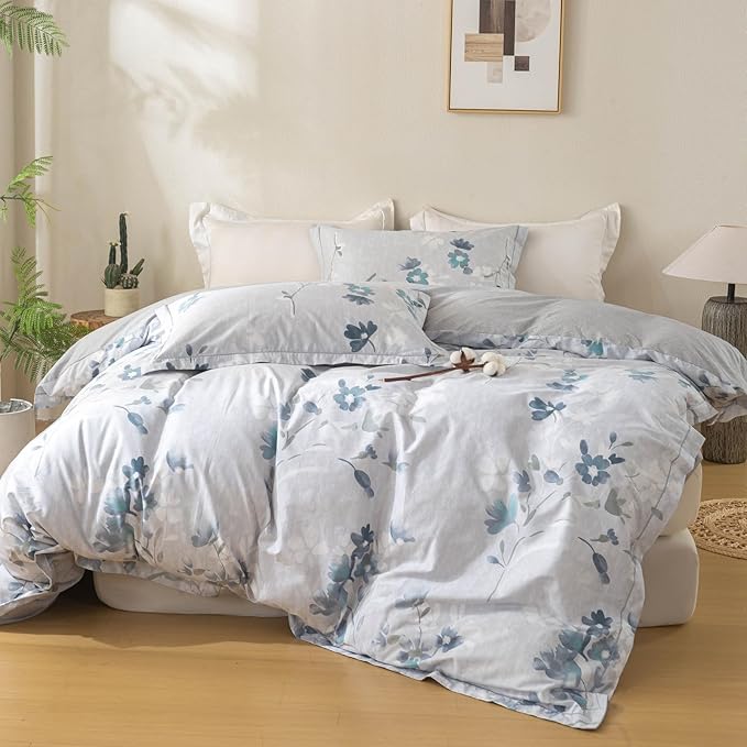 OAITE Duvet Cover Set King Size Floral Pattern Ultra Soft 100% Cotton Duvet - Image 6