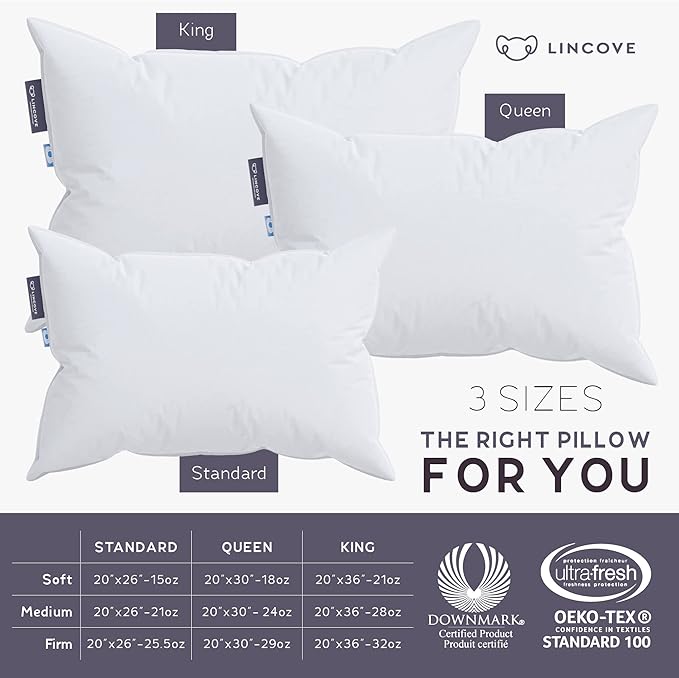 Lincove Cloud Natural Canadian Down Pillow, 100% Cotton Shell, 500 Thread Count - Image 5