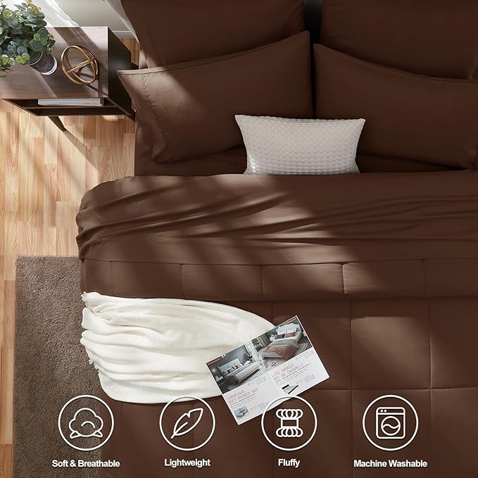 CozyLux King Size Comforter Set Brown, 7 Pieces Bed in a Bag, All Season - Image 2