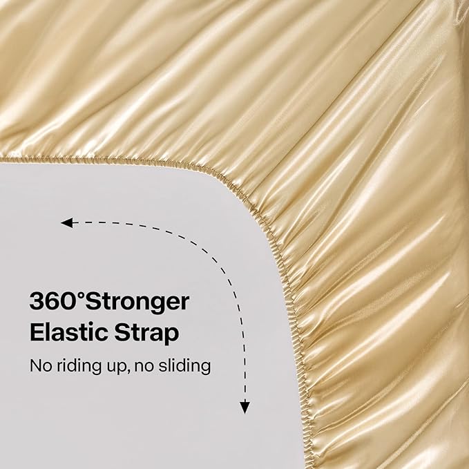 BEDELITE Satin Sheets Queen Size Bed Set, Luxury Soft Champagne Silky Sheets - Image 4