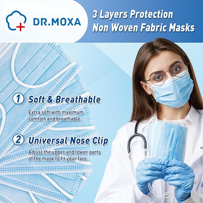 DR.MOXA 500 Pack Disposable Medical Face Masks -3 Ply Face Mask - Image 3