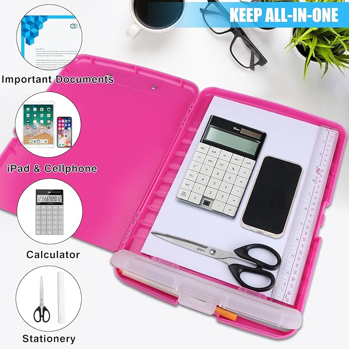 Plastic Clipboard with Storage,A4 Nursing Clipboard Folder with Pen Holder,Cute Clip Boards 8.5x11 Heavy Duty,Side Opening for Office,SchoolHome Work,Hot Pink