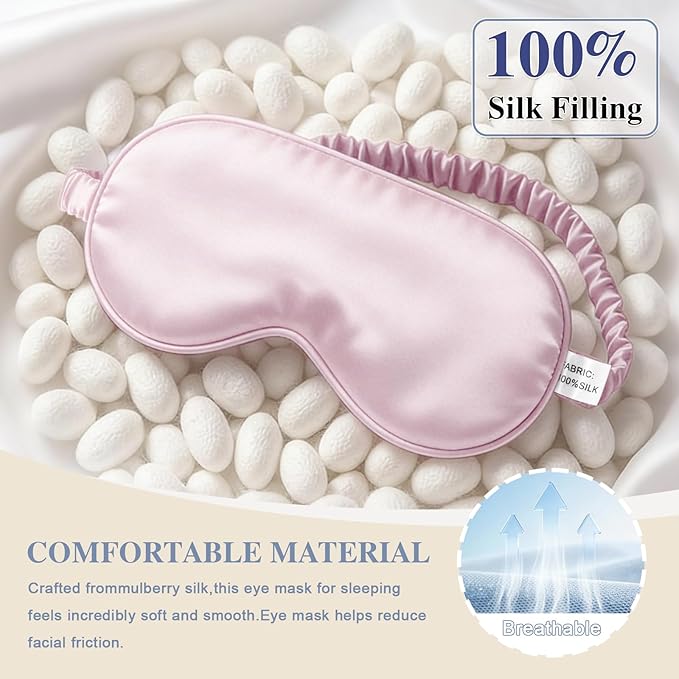 Silk Sleep Mask, Eye Mask for Sleep Women Men, Mulberry Sleeping Mask - Image 3