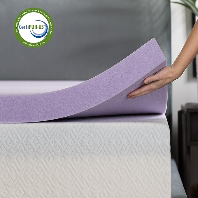 Lucid 3 Inch Lavender Memory Foam Mattress Topper, Twin XL Size – Essential Oil - Image 4