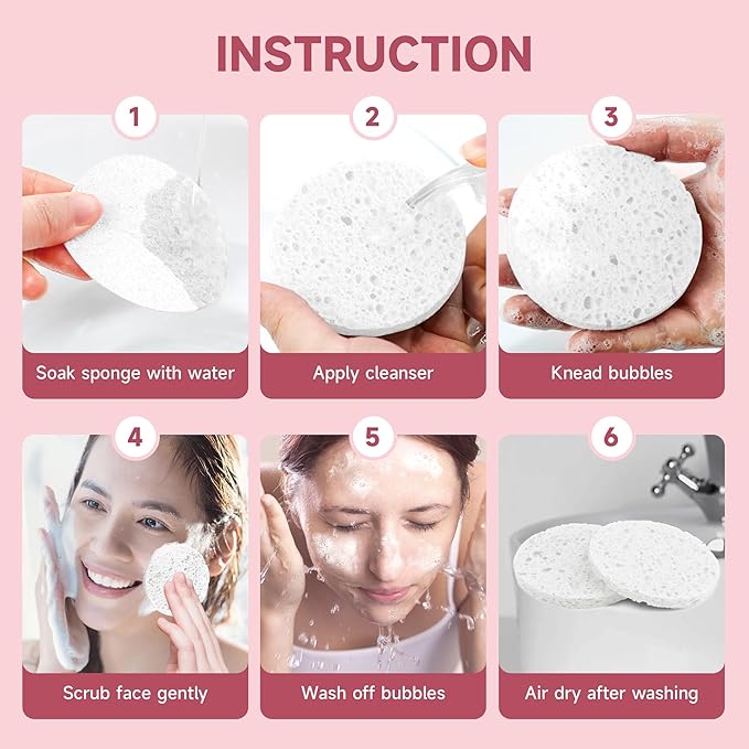 100 Count Compressed Facial Sponges 100% Natural Cellulose Eco-Friendly Makeup - Image 7