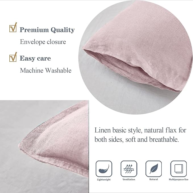 Simple&Opulence 100% Linen Lumbar Pillow Cover 12 x 20 Inches Set of 2 - Image 3